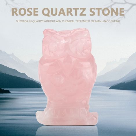 Décoration en quartz rose sculpté en forme de hibou, pierre précieuse de cristal rose aux vertus curatives (5 cm) (1/5)