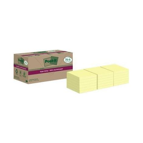 Haftnotiz ® Super Sticky Recycling Notes 76 x 76 mm (B x H) gelb 70 Bl./Block 18 Block/Pack. (1/4)