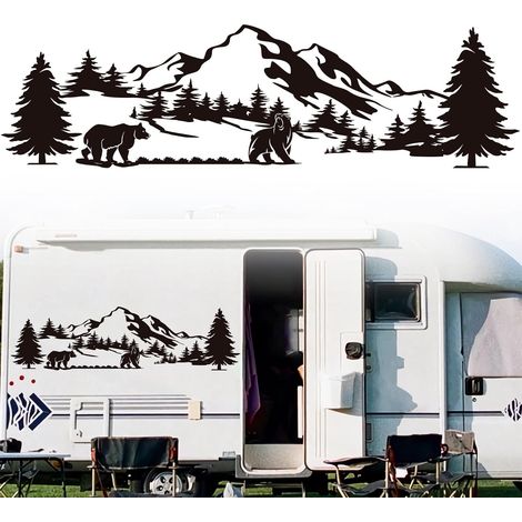 Autocollant Voiture Stickers Ours, Noir Autocollant Montagne Voiture, Sticker Camping Car Exterieur, Montagnes Autocollants pour Camion, Caravane, Van, 100 x 28 cm (1/5)