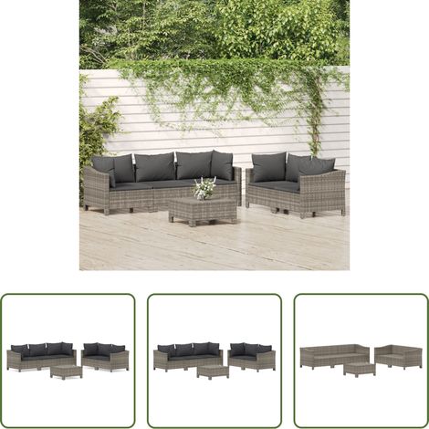 Rattanmöbel -  6-tlg. Garten-Lounge-Set mit Kissen Grau Poly Rattan (1/5)