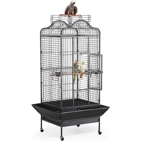 Homevive Jaula para Pájaros con Techo Abierto Pajarera Jaula Grande con Ruedas Soportes Zócalos Jaula Metálica Barrotes Horizontales  81 x 77 x 160 cm (1/5)