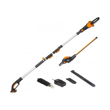 Podadora telescópica inalámbrica Worx WG908E de 20 V con barra Oregon y pértiga extensible para setos.