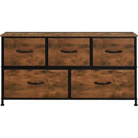 CHICFURN Consola de entrada de 5 cajones 100 x 30 x 54 cm en metal y MDF marrón vintage (1/5)