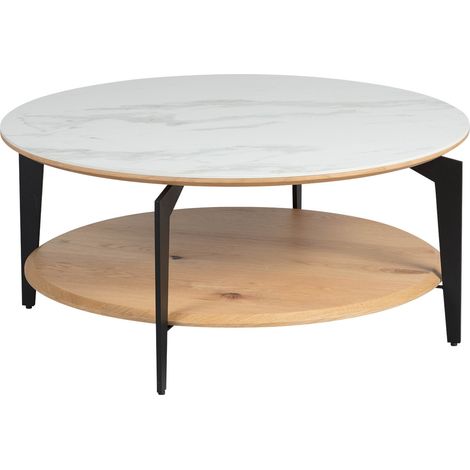 TASHA - Table Basse Ronde Céramique et Placage Chêne pieds métal noir (1/3)