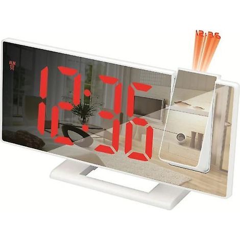 Horloge murale numérique à LED, projecteur, horloge de plafond avec affichage de l'heure et de la température, rétroéclairage, répétition de répétition, pour la maison, blanc et rouge (1/4)