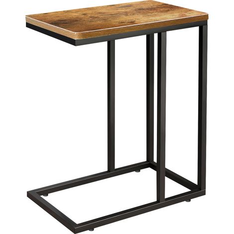Side Table C Shaped Metal Modern Rustic Top Black Frame Coffee Sofa Bed Snack (1/5)