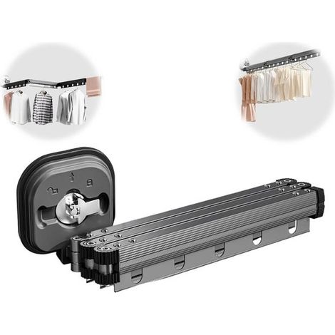Étendoir mural - Étendoir - Étendoir pliable - Tour de séchage - Étendoir suspendu - À suspendre - 1 pièce - 126 cm - Ventouse grise - Charge maximale 10 kg - Noir (1/5)