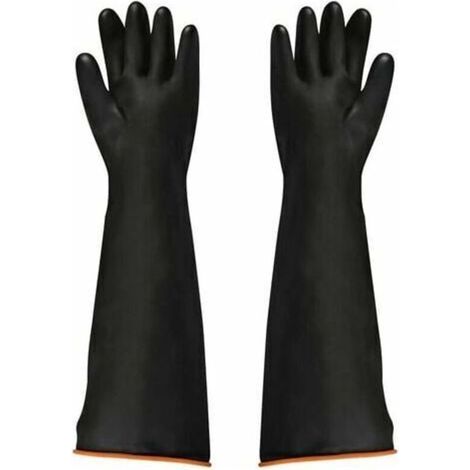Gants industriels en latex noir résistants aux acides et aux alcalis Gants anti-chimiques brillants épaissis Industrie minière Agriculture Foresterie Pêche Protection du travail (1/5)