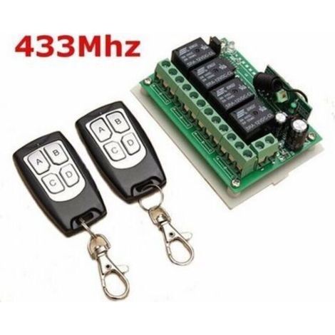 Télécommande sans fil 433 MHz, 12 V CC, 4 canaux, relais RF, 2 émetteurs + 1 récepteur pour alarme de porte de garage/portail (1/4)
