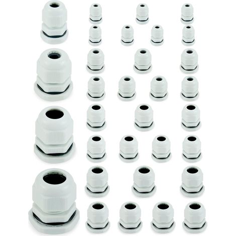 Lot de 32 Presse étoupes étanches en plastique blanc, M12, M16, M20, M25 (1/5)
