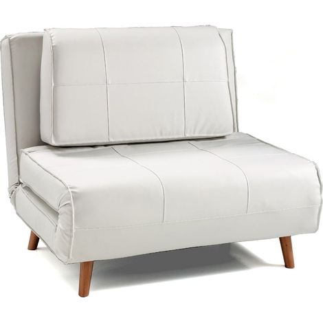 Sillón cama ahorrador de espacio en piel sintética blanca Fresno