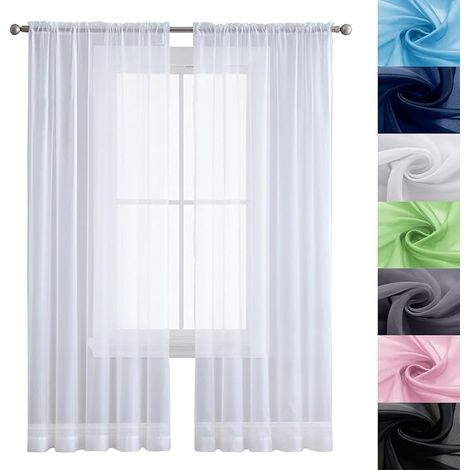 Tende traslucide in lino 210 x 110 cm 100% poliestere/Tende interne trasparenti, resistenti al freddo, oscuranti con occhielli per camera da letto, soggiorno, bianche (1/5)