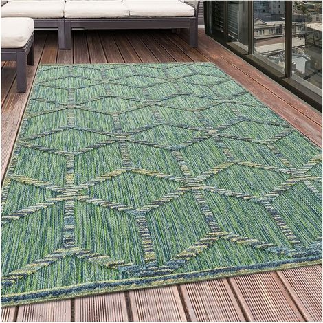 Tapis intérieur et extérieur géométrique design Aura Vert 80x250 (1/5)