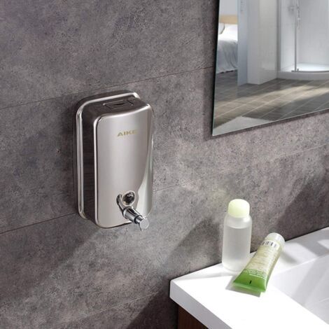 Distributeur de savon liquide mural en acier inoxydable, 500 ml, convient aux salles de bains et aux cuisines. (1/4)