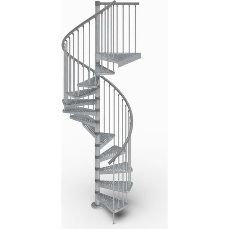 Misterstep – Escalier en colimaçon en métal zingué Ø 140 cm – 13 marches avec contremarches – Rampe avec main courante gris argent (1/5)