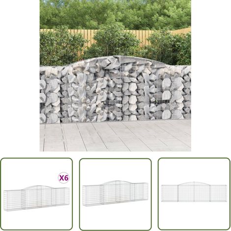 The Living Store Gabionen mit Hochbogen 6 Stk. 400x50x100/120cm Verzinktes Eisen - Gabionen - Gartenzaun - Gartendeko - Gartengestaltung - Stauraum (1/5)