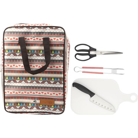 5 pièces pour cuisine extérieure : couteau barbecue en acier inoxydable, planche à découper et sac pique-nique (1/5)