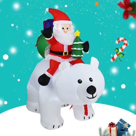 Bonhomme Noël gonflable 175cm sur ours polaire, décoration de Noël extérieure avec LED et tête oscillante, figure grandeur nature, ornement de jardin et pelouse XXL pour cour, gonflable festif (1/4)