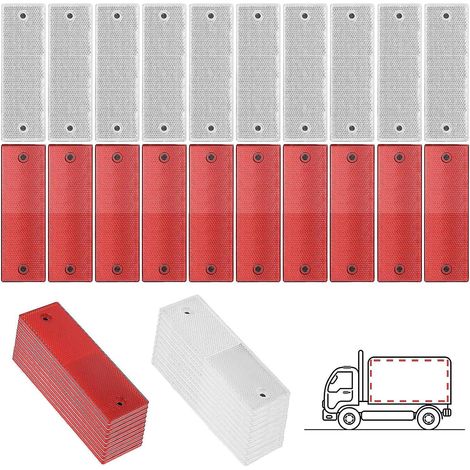 (rouge, Blanc) 20 Pices De Rflecteurs Rectangulaires Adhsifs Pour Remorques, Panneaux De Signalisation Rflchissants Pour Camions, Caravanes, Campi (1/5)