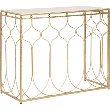 Consolle Arab in ferro dorato con piano bianco – 96,5 x 41 x H 78 cm