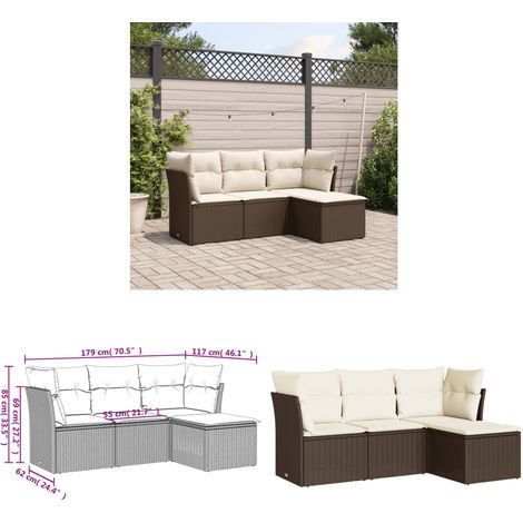 Salon de jardin 4 pcs avec coussins marron résine tressée - Salon De Jardin - Mobilier De Jardin - Salon Extérieur - Ensemble Canapé Jardin - Canapé D'extérieur - Home & Living (1/3)