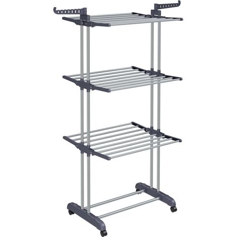 Étendoir mobile gris – 4 niveaux – Roulettes – Pliable – Dimensions 63,5x128x173 cm – Grande charge – Assemblage facile (1/5)