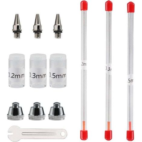 Airbrush-Düse und Nadel 0,2 mm, 0,3 mm, 0,5 mm, Ersatzteile für Spritzpistolen, Set mit verstellbarem Schraubenschlüssel