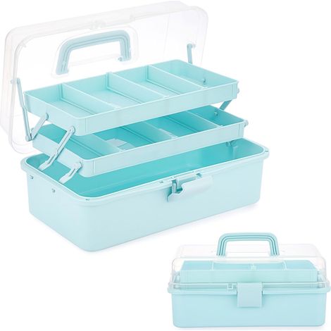 Multi - usage 3 couches Bpa sans crayon boîte de rangement réglable boîte cosmétique, outil de maquillage portable avec couvercle (bleu) (1/5)