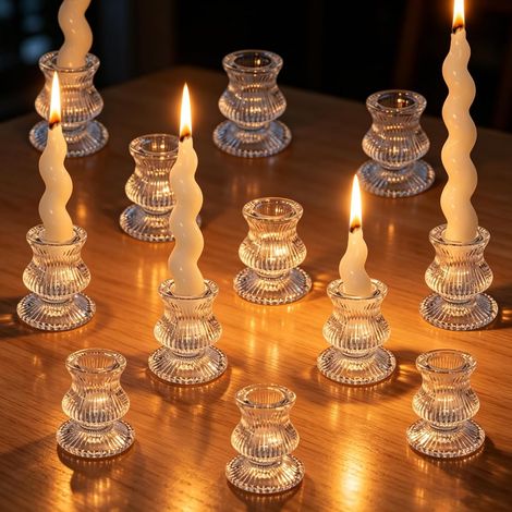 Petite Chandelier Bougeoir Verre,Photophores en Verre 2 en 1 Transparents (1/5)