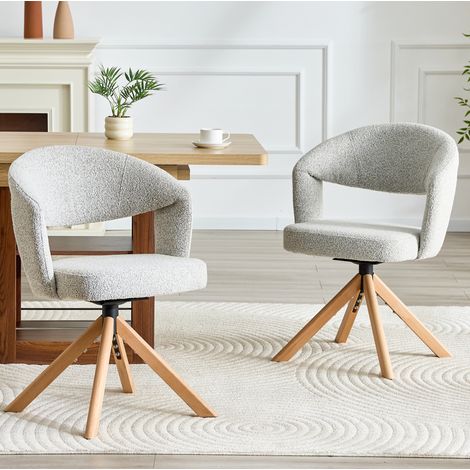 Drehstuhl-Set 2er 81,5 cm aus hellgrauem Stoff und Massivholz, im Retro-Look (1/5)