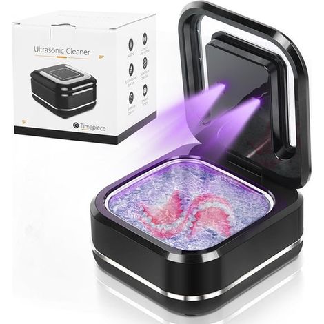 Nettoyeur à ultrasons 42 kHz Prothèses dentaires Appareils orthodontiques Contention Têtes de brosse Bijoux Boîtier noir portable Minuteur Arrêt automatique Noir (1/5)
