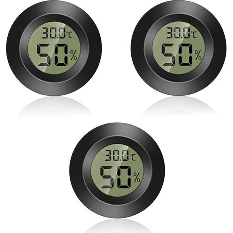 Termometro-igrometro digitale compatto - Set da 3 pezzi, display rotondo, intervallo da -50 a +70 °C, per uso interno ed esterno.