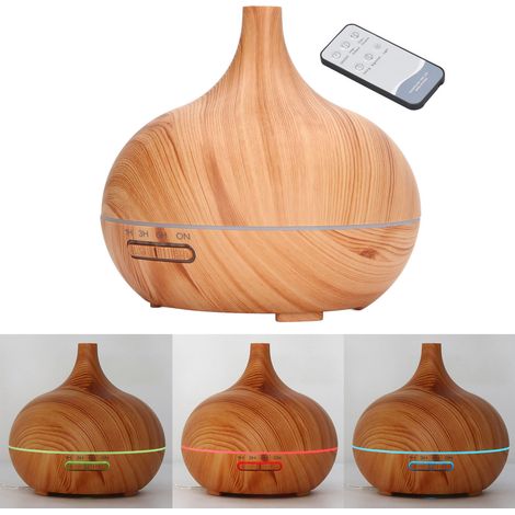 Humidificateur de bureau 400 ml, imitation bois, éclairage LED coloré, ultra silencieux, télécommande, diffuseur d'aromathérapie, prise UE 100-240 V (1/5)