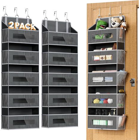 2 organiseurs porte – 5 étagères + 10 poches maille + 3 crochets – grande capacité – chambre (1/5)