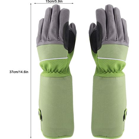 Gants de jardinage longs résistants aux perforations pour rosiers - Oxford coton - 37x15cm - Vert - Paire unique (1/5)