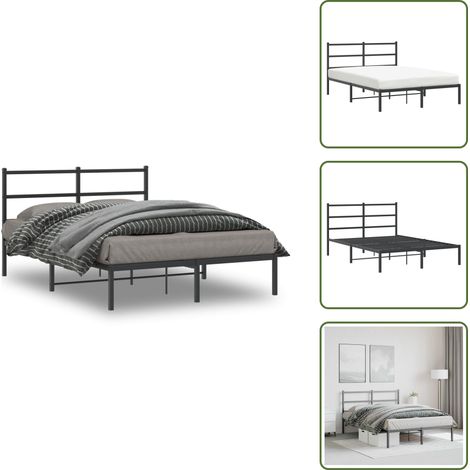 Bettgestell mit Kopfteil Metall Schwarz 140x200 cm - Metallbettfundament - Doppelbett - Schwarzes Bettgestell - Boxspringrahmen - Schlafzimmermöbel