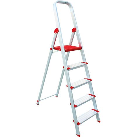 Scala domestica in alluminio con 5 gradini larghi Scala pieghevole Scala per la casa Portata massima 150 kg (1/5)