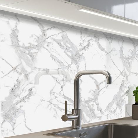REVETEMENT MURAL DE CUISINE, CRÉDENCE DE CUISINE Marbre - Pur - Gris - Veines 80x60 (1/5)