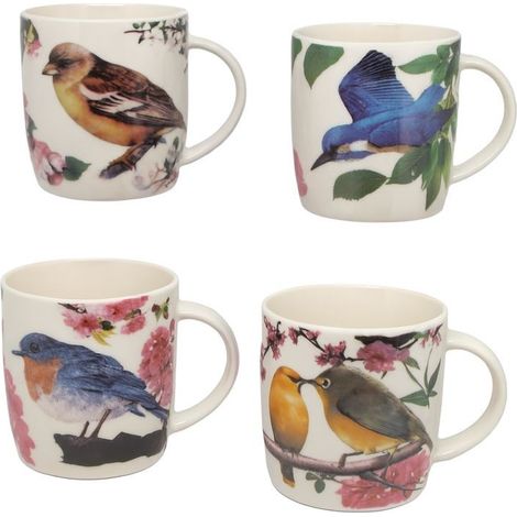 Tazza in porcellana con motivo di uccelli e fiori, mix di fantasie (1/5)