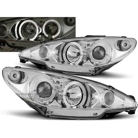 Paire de feux phares Peugeot 206 98-02 Angel eyes chrome-27361715 (1/2)
