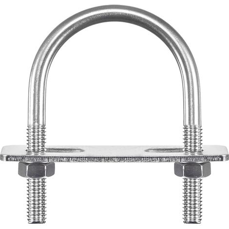 Rond U-Boulons, 2 Ensembles 53mm(2.09") Interne Largeur 78mm Longueur M8 304 Inox Acier U Pince Boulon avec Écrous Rondelles et Plaques, pour Remorque Bateau (1/5)
