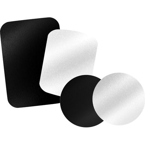 Plaque métallique, 4 Morceaux de plaques métalliques, Compatible avec Un Support de téléphone Portable magnétique (2 Rondes et 2 rectangulaires) Noir et Argent (1/5)