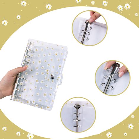 Classeur Budget A6 avec Couverture Pailletée Transparente, 8 Pochettes à Fermeture Éclair, Porte-Cartes, Double Poche Étiquetée, Motif Petite Marguerite (1/5)
