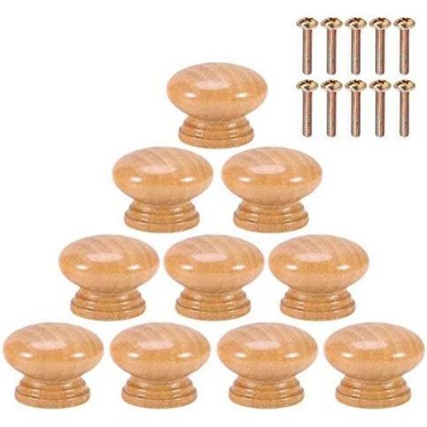 Lntyq 10Pcs Poignée Bouton de Porte Boutons En Bois Naturel Ronde Champignon Cabinet Placard Bouton Poignées avec Vis S/M/L (28MM) (1/5)