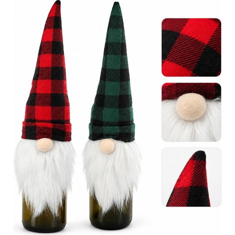 Housse Verre à Vin de Noël à Carreaux 39cm en Polyester Rouge et Vert, Décoration de Table Festive et Lot de 2 Pièces (1/5)