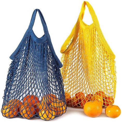 BelleRise - Deux sacs de courses en filet de coton avec poignées courtes, sacs de plage pliables, adaptés au transport de légumes et de courses. (1/5)