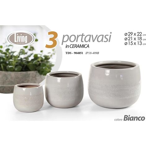 Set 3 portavasi in ceramica bianchi Ø29/21/15 cm