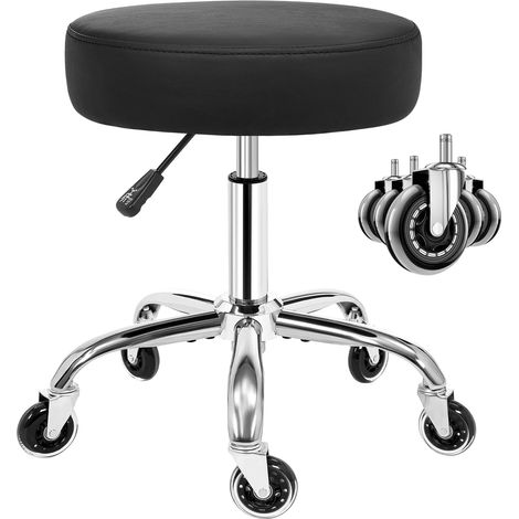 Tabouret roulettes Réglable en Hauteur Tabouret Bureau pivotant 360 Capacité de Charge jusqu'à 205kg pour Salon, Salon de Beauté, Spas et Bureaux Noir (1/5)