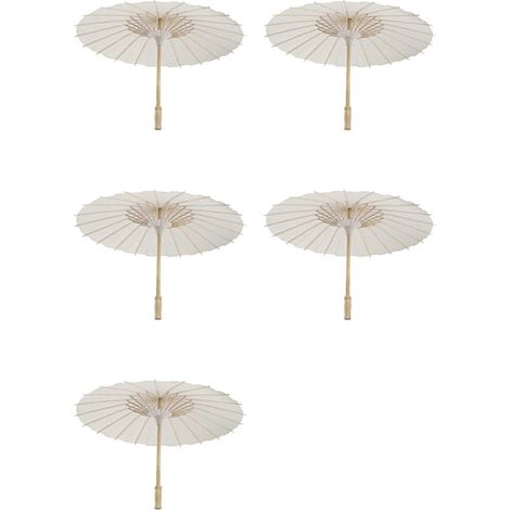 Lot de 5 parasols en papier blancs à monter soi-même, parfaits pour la plage, les fêtes prénatales et les mariages (60 cm / 23,6 pouces). Accessoires photo pour baby shower, mariage, etc. (1/5)