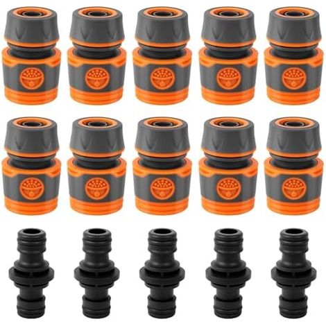 Embout Tuyau Arrosage, 10 Pièces 1/2 Pouce Extension rapide du tuyau Kit de Raccord d'Arrosage Avec 5 connecteur pour début et Fin Necessaire Darrosage - (1/5)